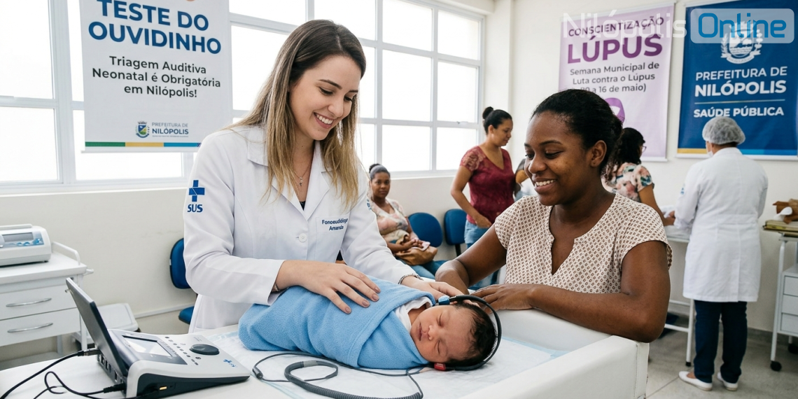 Legislações sancionadas pelo prefeito Abraão David Neto tornam obrigatória a triagem auditiva neonatal nos postos de saúde e criam semana de conscientização e capacitação para o combate ao Lúpus. Imagem gerada por IA.